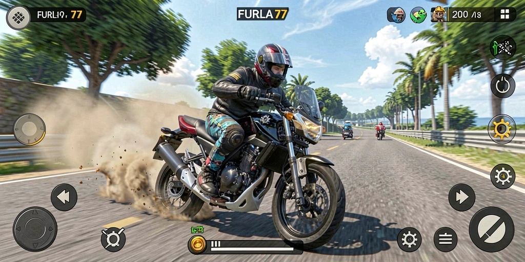 Tampilan seru gameplay balapan motor di FURLA77.