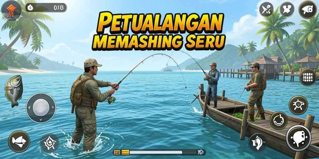 Tampilan gameplay <strong>JKT8</strong> yang memukau saat memancing ikan.