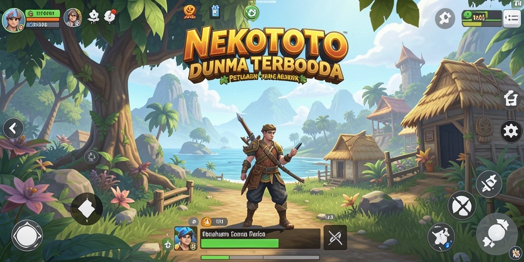 Screenshot gameplay NEKOTOTO yang menunjukkan dunia terbuka yang luas dan interaktif.